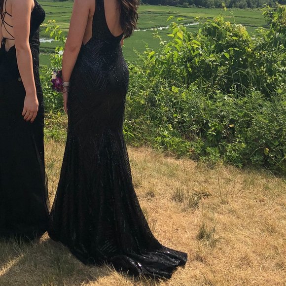 Black Beaded Sequin Prom Formal Dress - Ava Presley - Size 2 - Picture 2 of 8